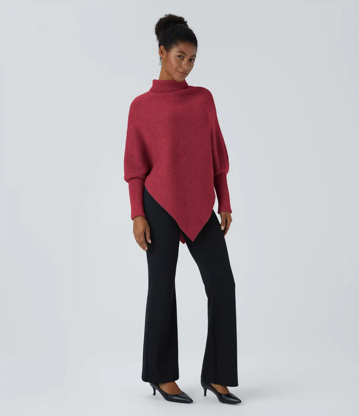 High Neck Long Sleeve Asymmetric Hem Work Sweater
