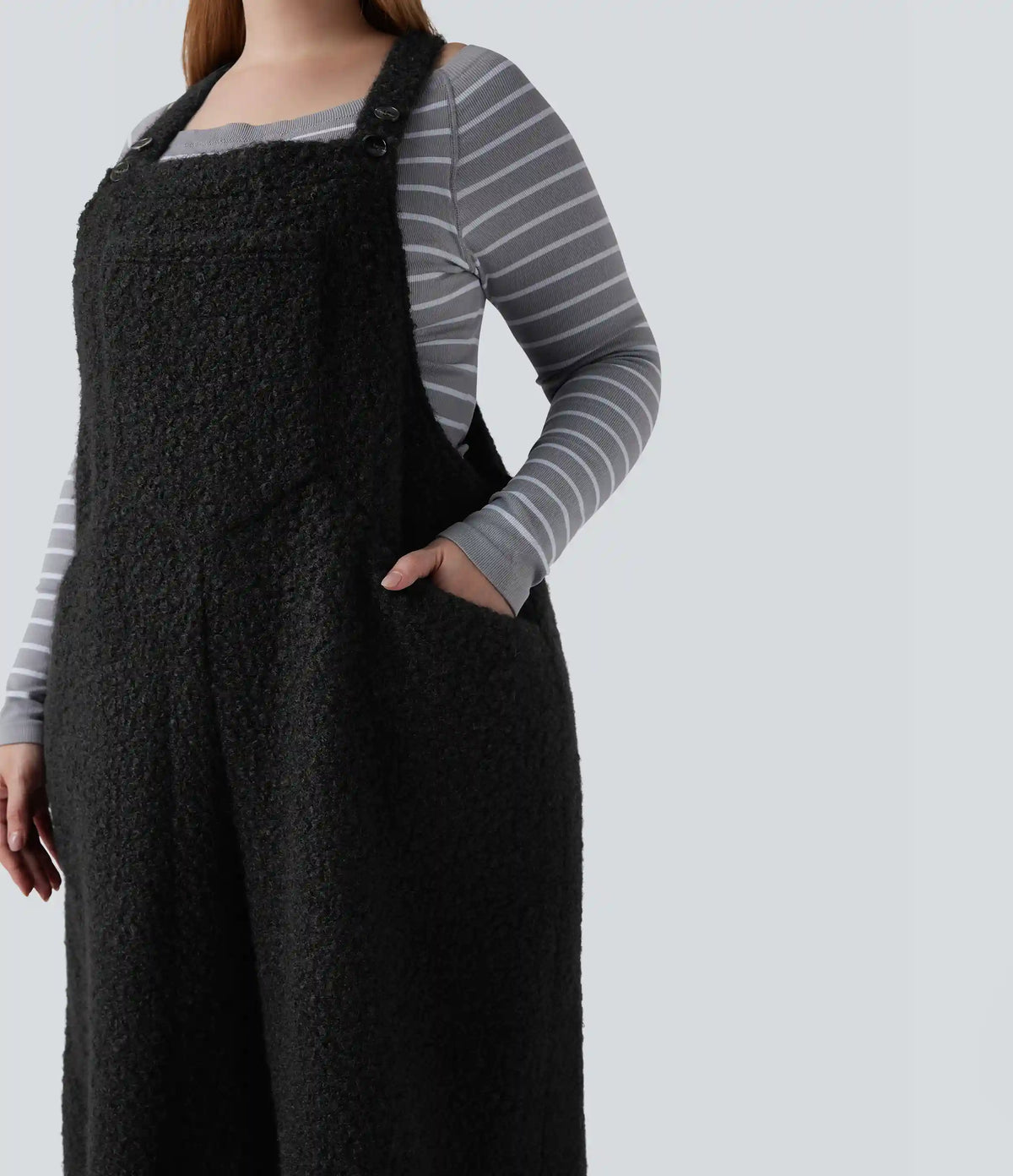 Adjustable Straps Casual Teddy Plus Size Overalls with Pockets
