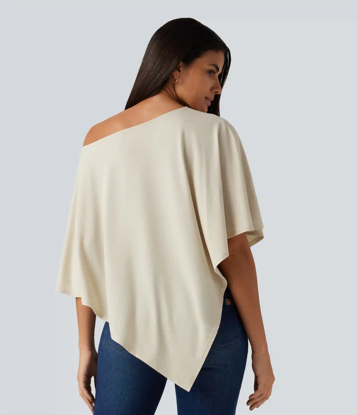 One Shoulder Half Sleeve Batwing Asymmetric Hem Oversized Casual Top