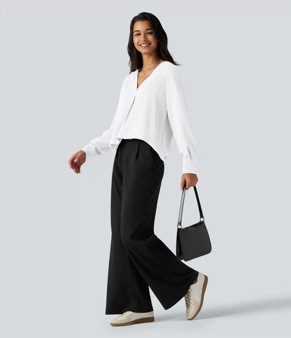 Wrinkle Recovery V Neck Long Sleeve Work Blouse