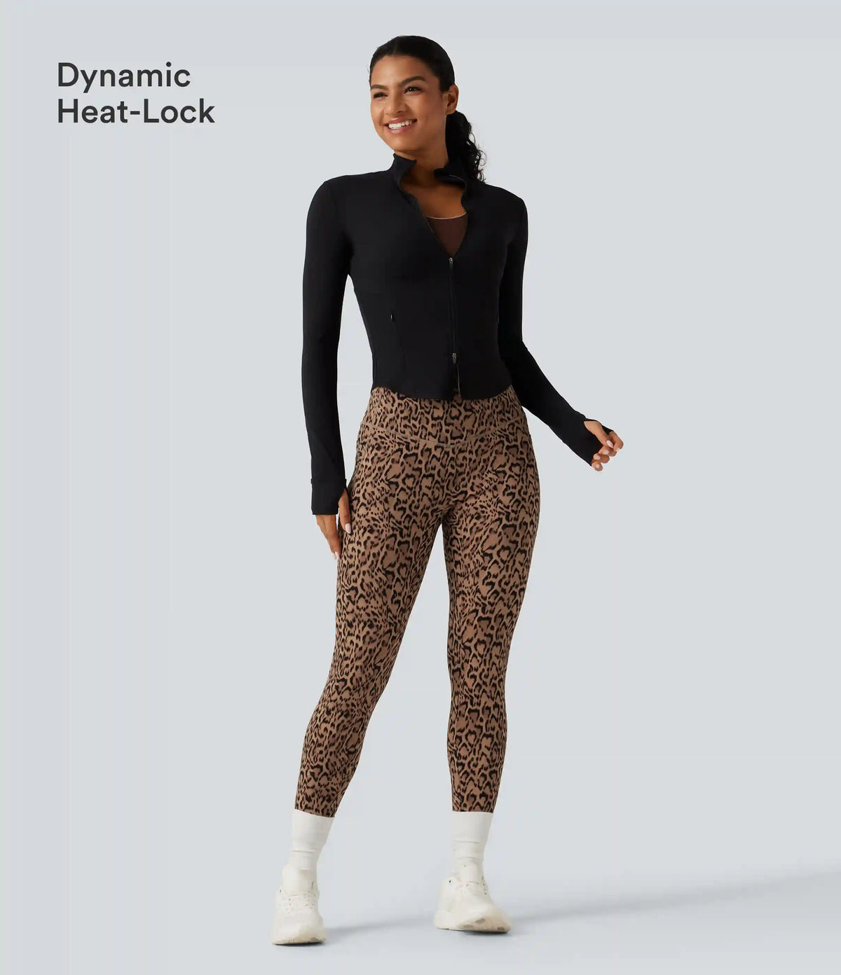 Halara UltraSculpt™ Leopard Print High Waisted Tummy Control Fleece Workout Leggings with Pockets