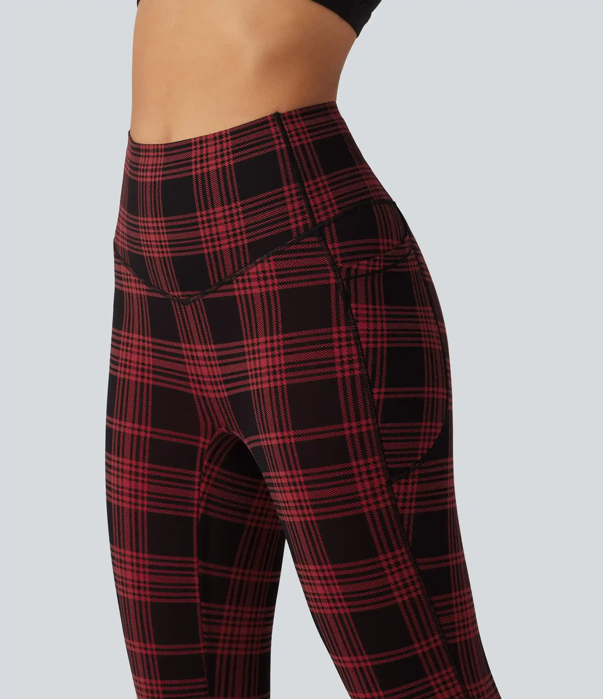 Halara UltraSculpt™ Plaid Print High Waisted Tummy Control Fleece Workout Leggings with Pockets