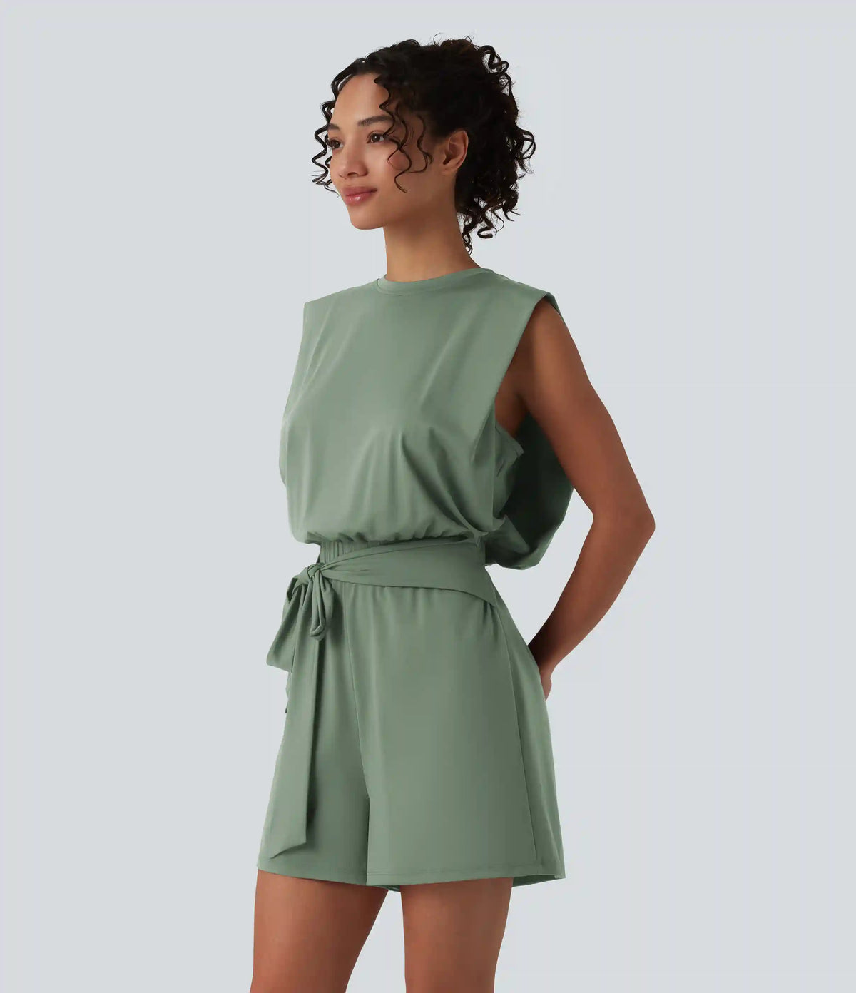 Round Neck Sleeveless Tie-front Cool Touch Casual Romper with Pockets-Easy Peezy-UPF50+