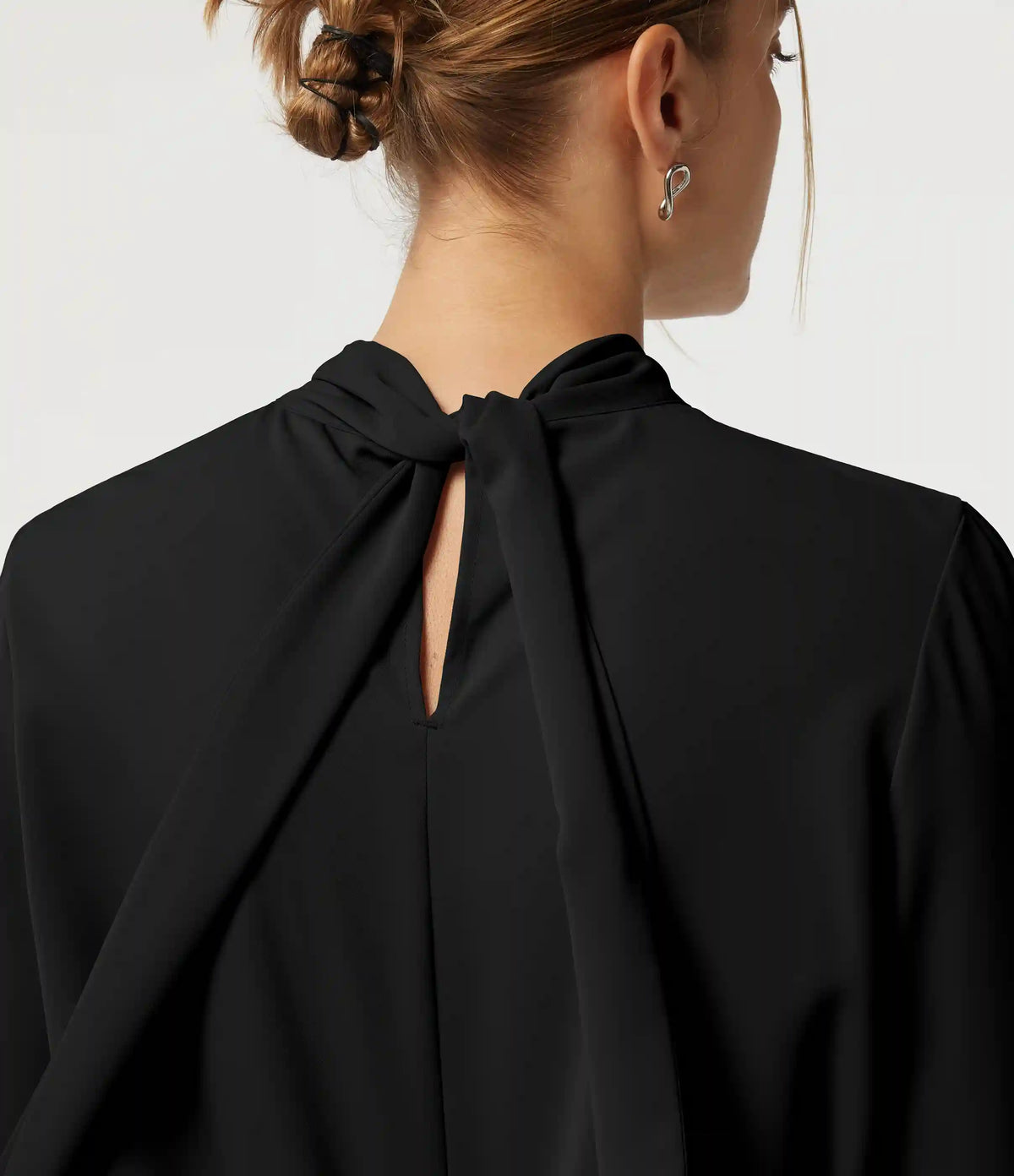 Mock Neck Tie Back Long Sleeve Work Blouse