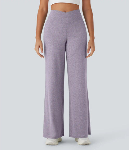 Crossover High Waisted Pocket Wide Leg Yoga Pants