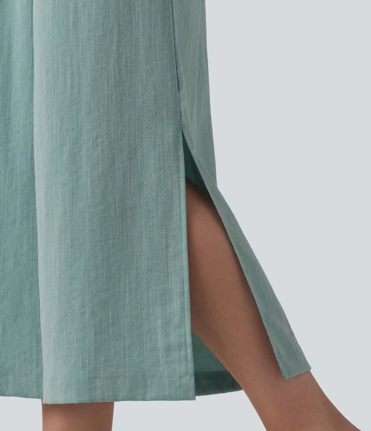High Waisted Split Linen-Feel Casual Cropped Baggy Pants with Pockets