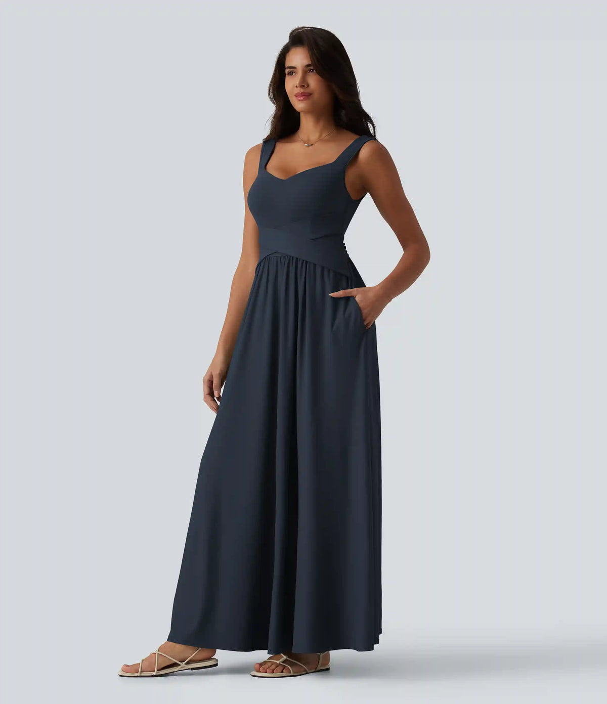 Built-in Bra Flowy Maxi Casual Dress with Pockets DD-F
