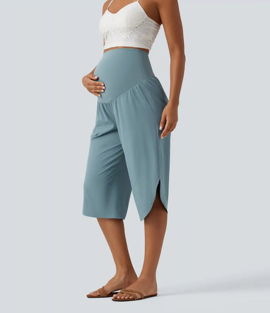 Breezeful™ Super High Waisted Curved Hem Quick Dry Capri Maternity Pants with Pockets