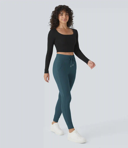 SoftlyZero™ Plush High Waisted Drawstring Pocket Plain Full Length Joggers