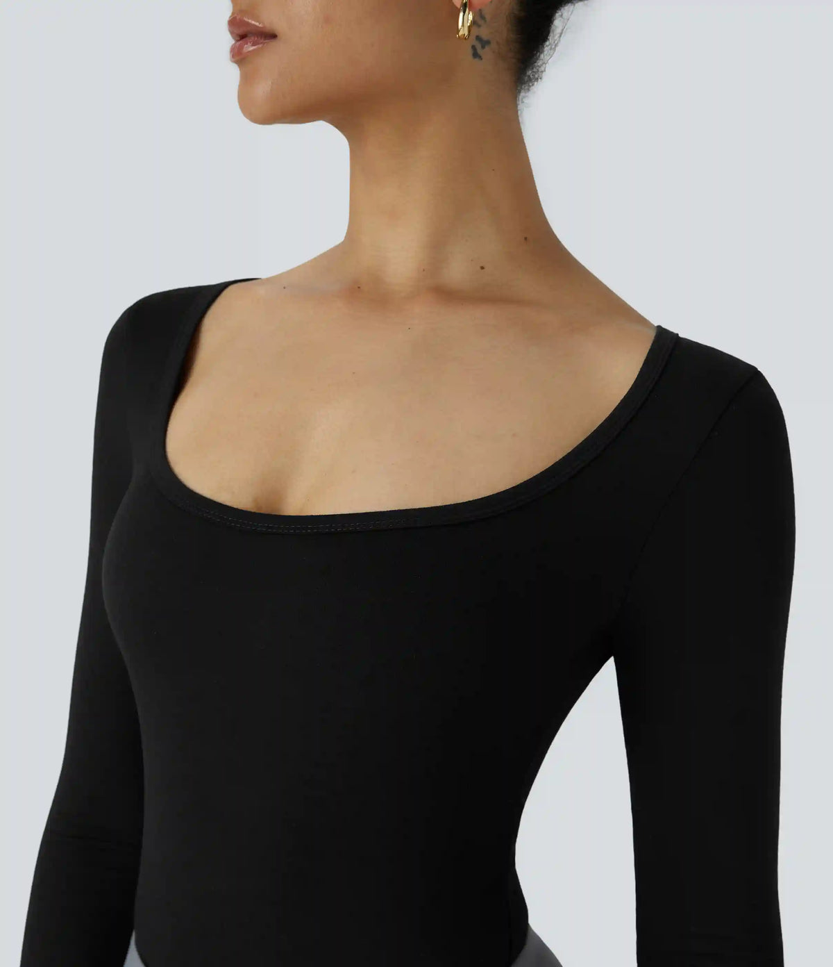 U Neck Long Sleeve Snap Skinny Work Bodysuit