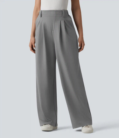 High Waisted Stripes Work Wide Leg Pants with Pockets