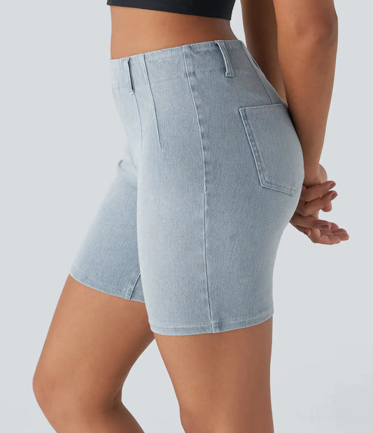 Halara Flex™ Mid Rise Pockets Skinny InstantCool Washed Denim Casual Shorts