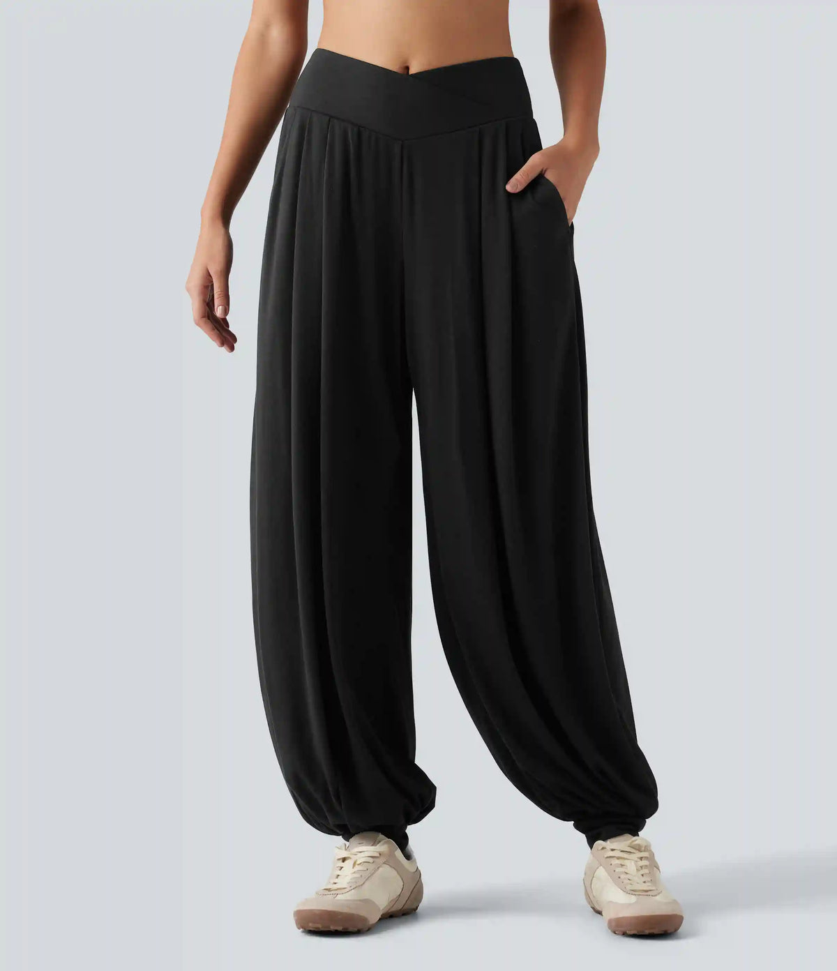 High Waisted Crossover Yoga Balloon Pants with Pockets