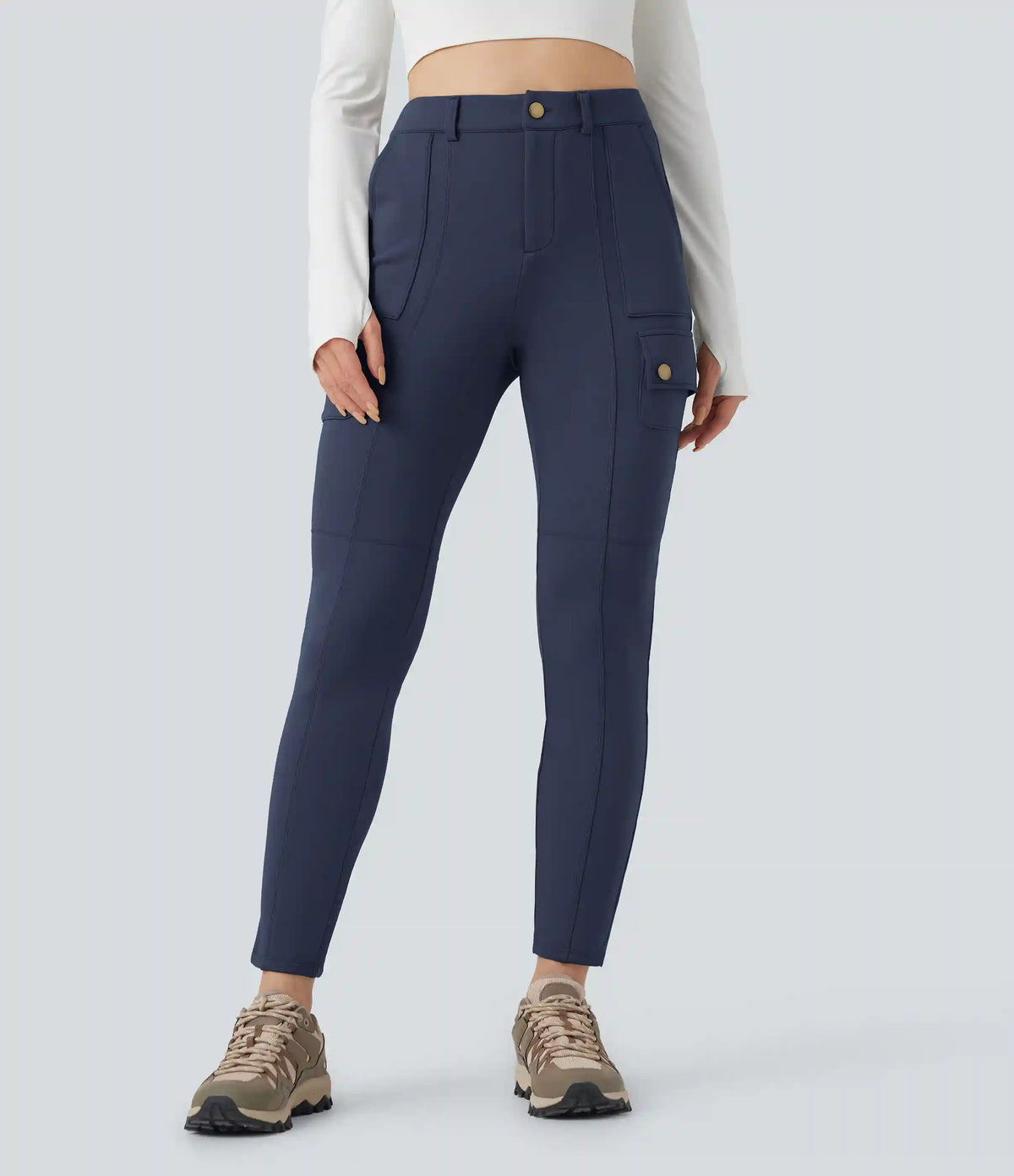 High Waisted Skinny Fleece Hiking Cargo Pants with Pockets