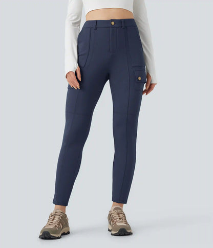 High Waisted Skinny Fleece Hiking Cargo Pants with Pockets