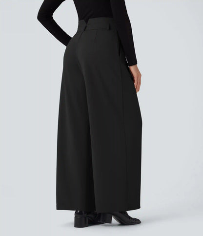 Halara Flex™ High Waisted Double Waistband Wide Leg Crepe Work Pants with Pockets
