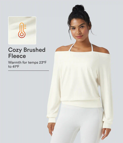 Off-shoulder Long Sleeve Fleece Yoga Sports Top