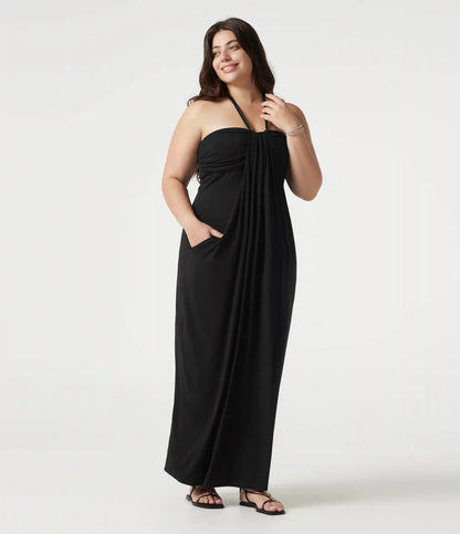 Plus Size Halter Tie Back Maxi Dress with Pockets