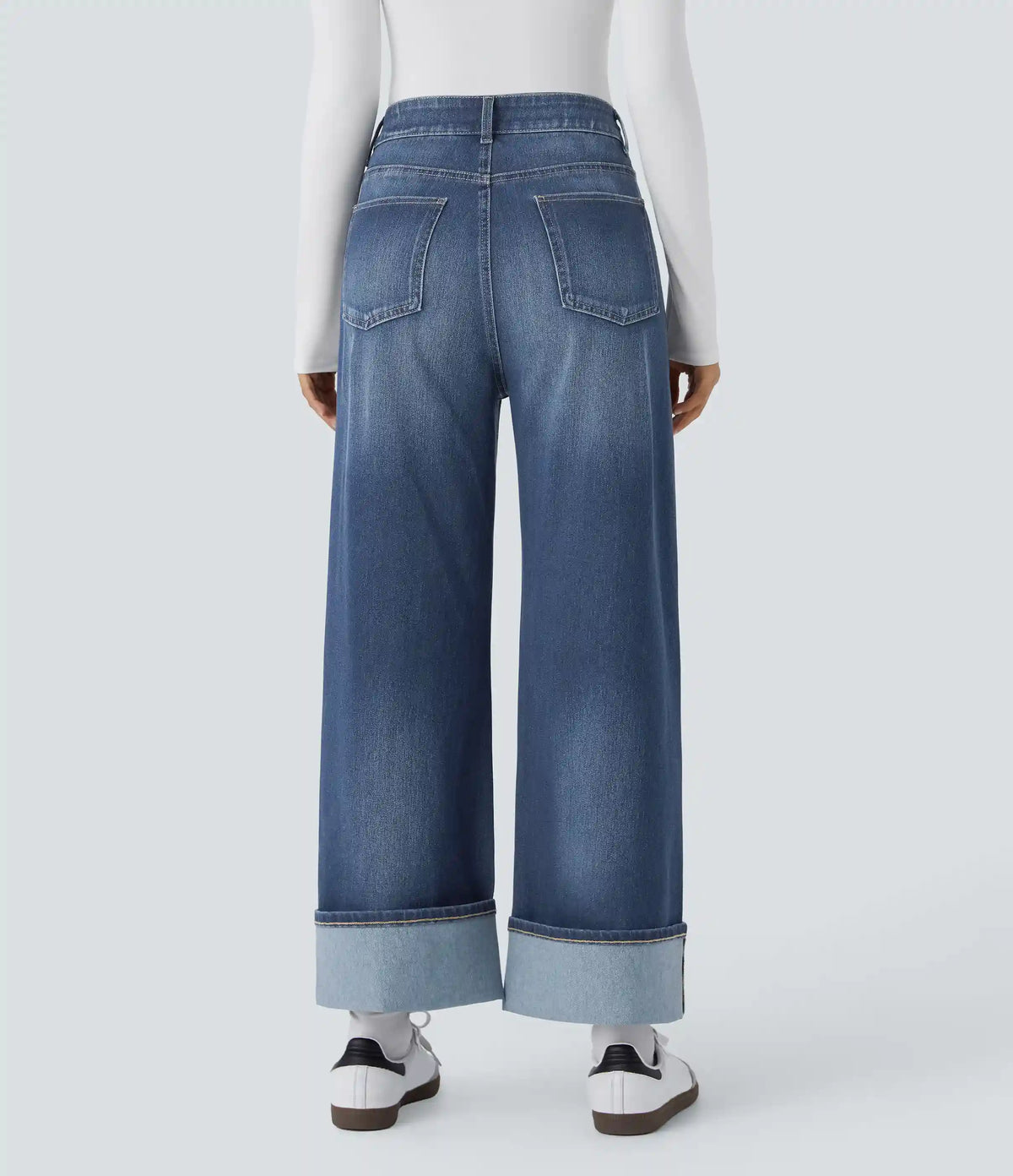 Halara Flex™ High Waisted Pockets Adjustable Hem Wide Leg Washed Casual Jeans