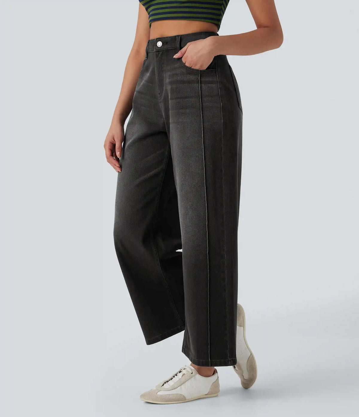 Halara Flex™ High Waisted Pockets Washed Casual Baggy Jeans