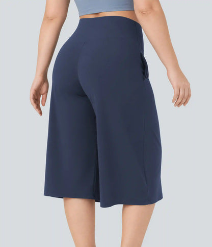 SoftlyZero™ Airy Crossover High Waisted Wide Leg InstantCool Yoga Pedal Pusher Plus Size Pants with Pockets
