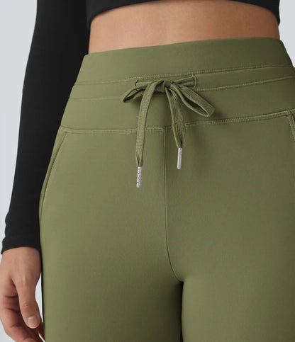 SoftlyZero™ Plush High Waisted Drawstring Pocket Plain Full Length Joggers
