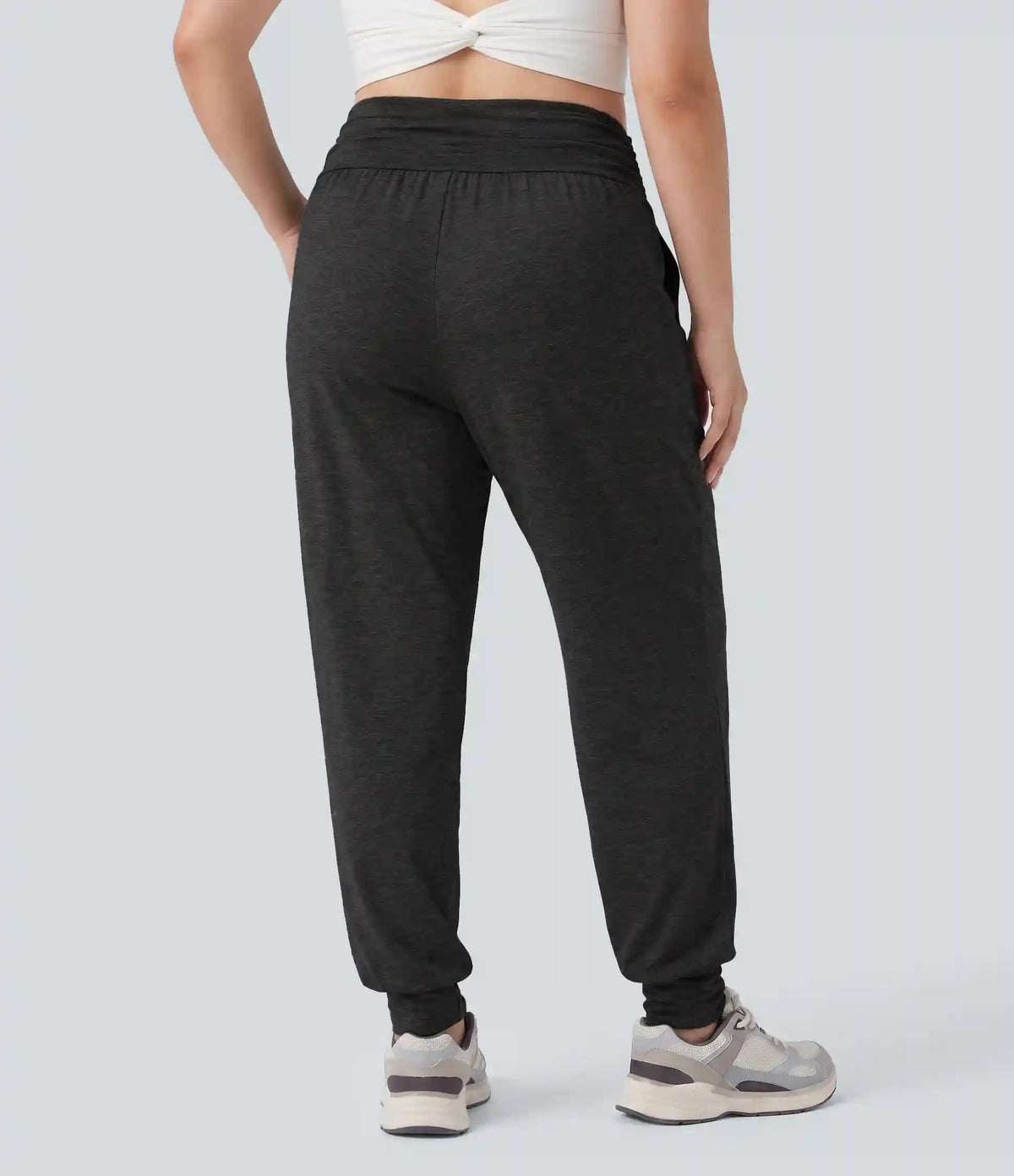 Plus Size High Waisted Ruched Heathered Yoga Joggers with Pockets
