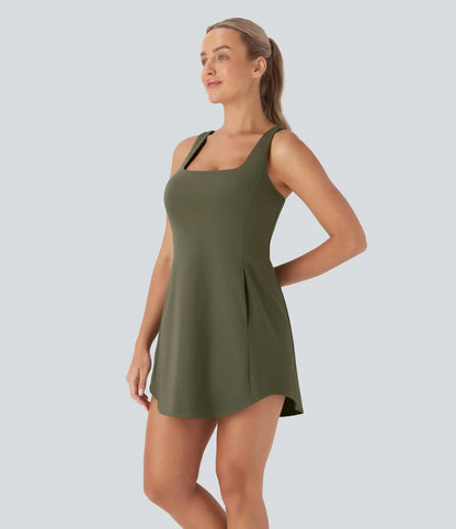 SoftlyZero™ Plush Cut Out Pocket 2-Piece Mini Yoga Active Dress DD-F Cups