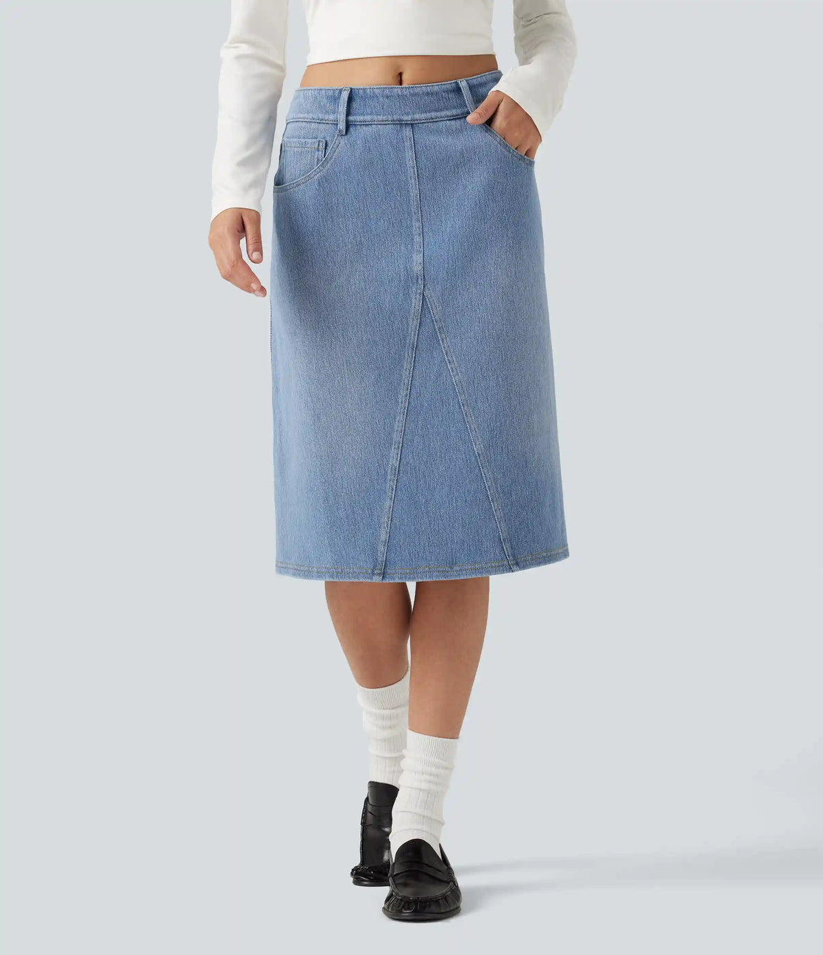 Halara Flex™ Mid Rise Denim Midi Casual Skirt with Pockets