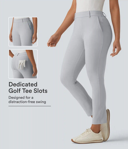 Mid Rise Quick Dry Golf Slim Pants-Golf Tee Pocket-UPF40+