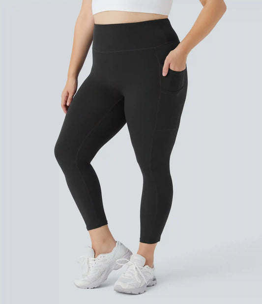 SoftlyZero™ High Waisted Double Pockets Plus Size Plain Yoga 7/8 Leggings