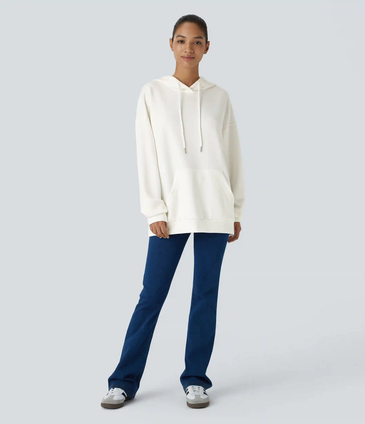 Hooded Drawstring Long Sleeve Kangaroo Pocket Crossover Casual Sweatshirt