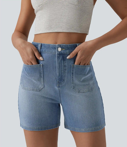 Halara Flex™ High Waisted Washed Denim Casual Shorts 4'' with Pockets