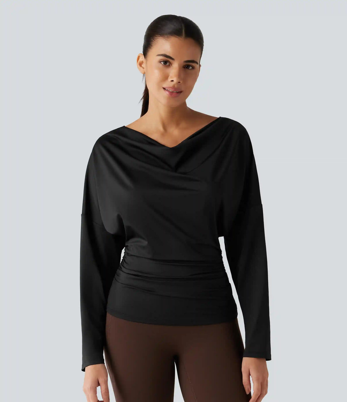 Cowl Neck Long Sleeve Cut Out Back Yoga Sports Top