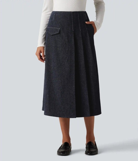 High Waisted A Line Midi Work Skirt with Pockets