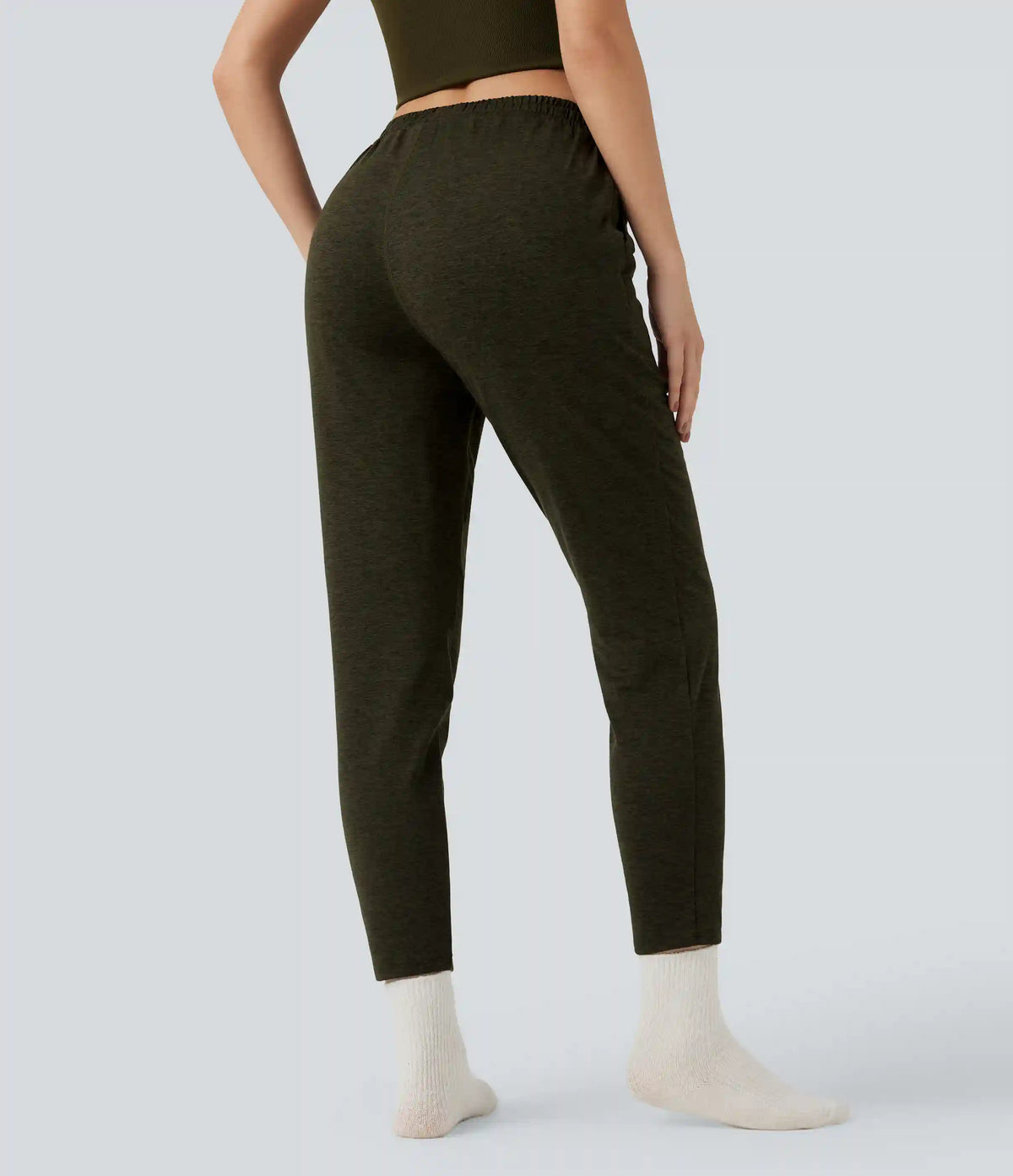 Mid Rise Drawstring Quick Dry Lounge Heathered Pants with Pockets-UPF40+