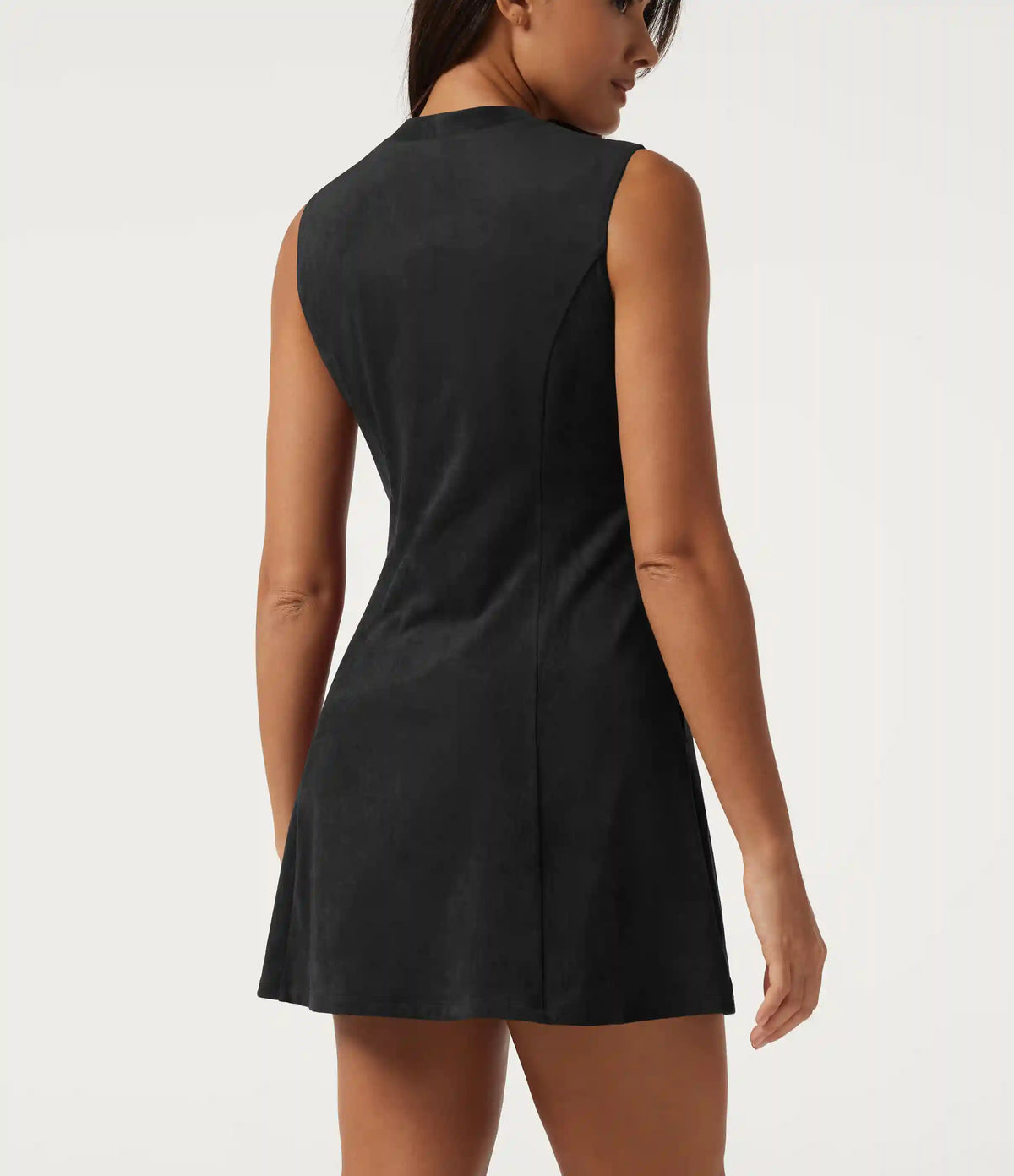 A-Line Sleeveless Suede Mini Casual Dress with Pockets