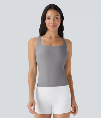 SoftlyZero™ Airy Square Neck Cropped InstantCool Running Tank Top-Longer Length