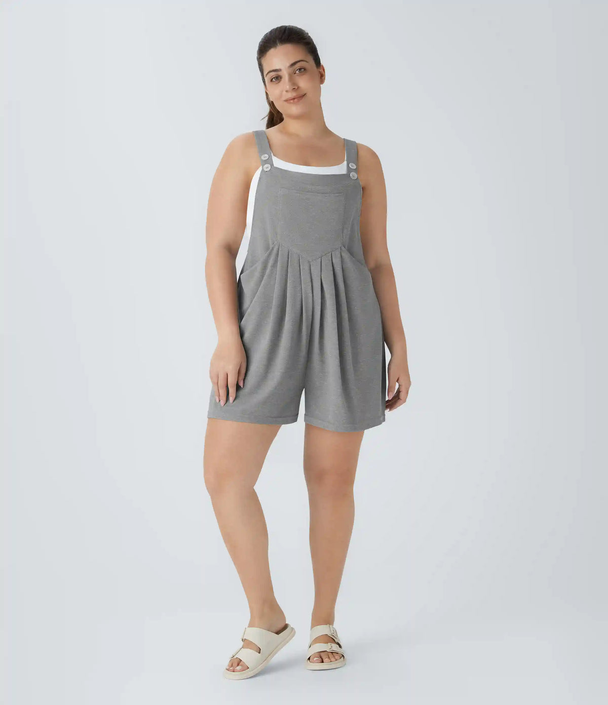 Pockets Waffle Casual Plus Size Short Overalls