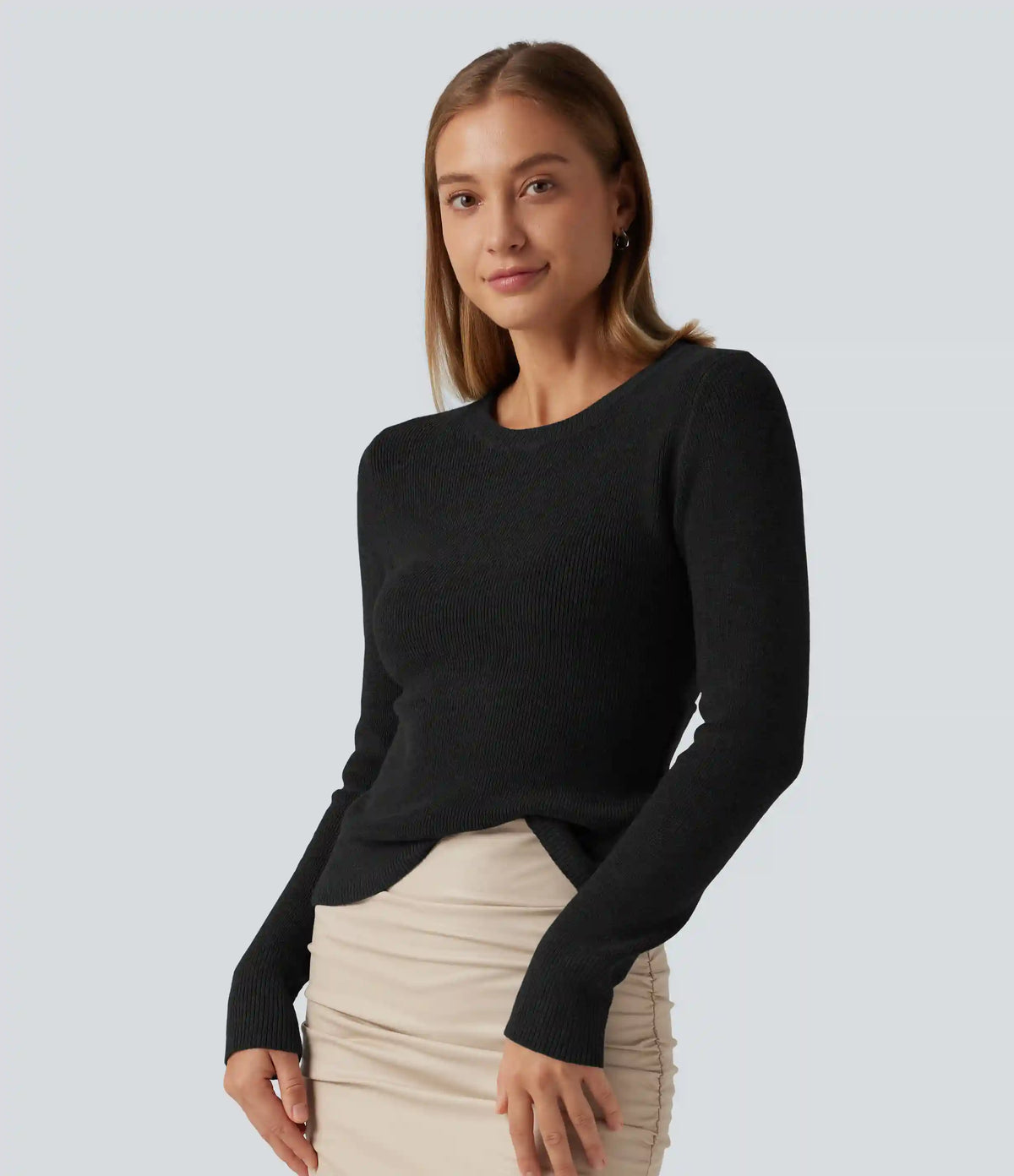 Round Neck Long Sleeve Cut Out Crossover Casual Sweater