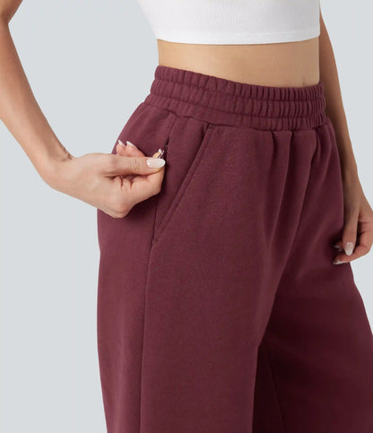 High-waisted Drawstring Fleece Casual Cotton Pants with Pockets