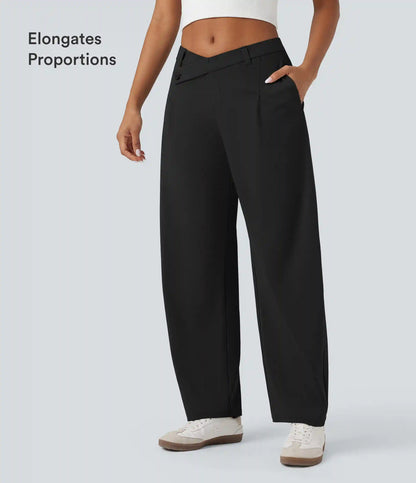 Halara Flex™ DayStretch Asymmetric Mid Rise Barrel Leg Work Pants with Pockets