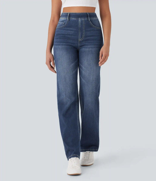 Halara Flex™ High Waisted Tummy Control Pockets Straight Leg Washed Casual Jeans