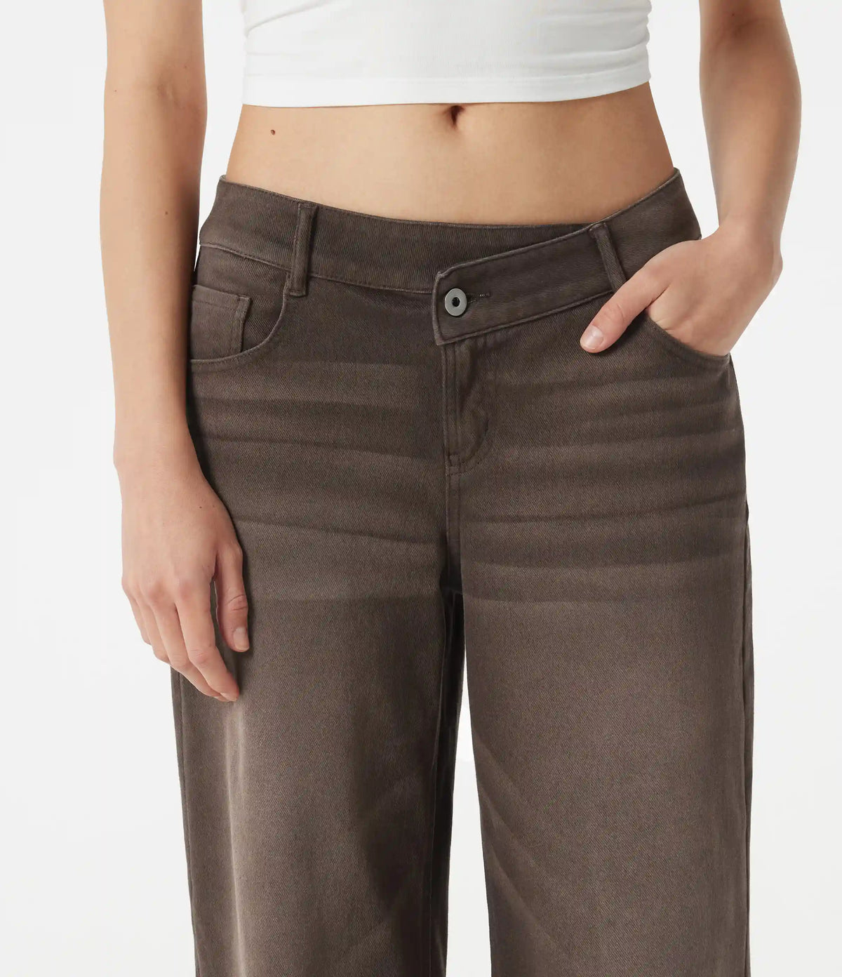 Halara Flex™ Asymmetric Low Rise Wide Leg Colorful Washed Casual Jeans with Pockets