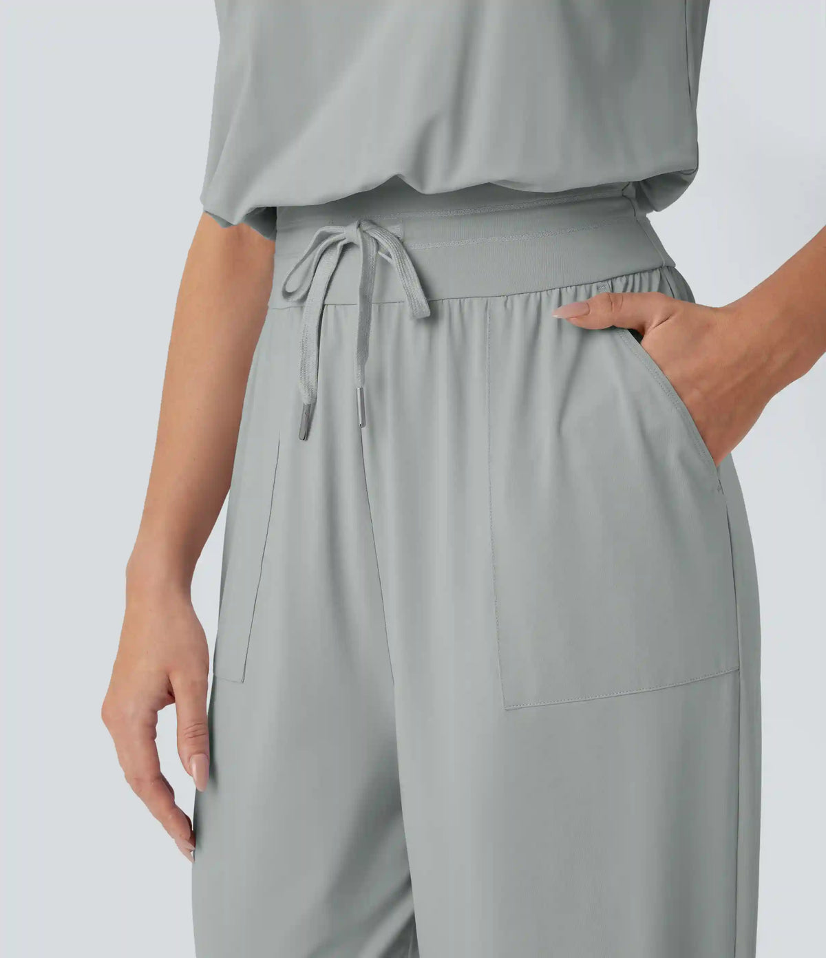 Sleeveless Cut Out Drawstring Pocket InstantCool Yoga Jumpsuit-UPF50+