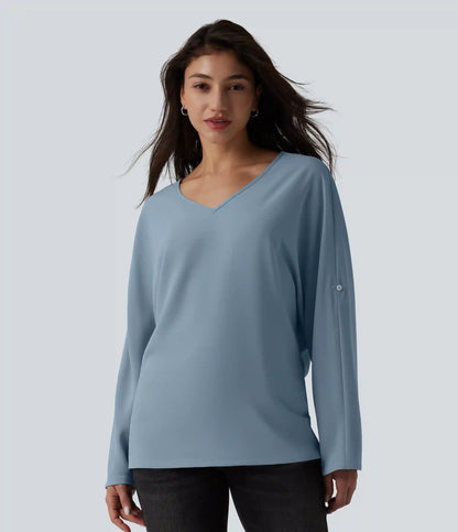 Wrinkle Recovery V Neck Long Sleeve Work Blouse
