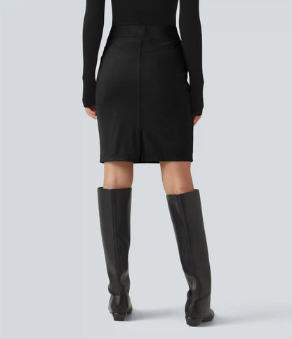 High Waisted Bodycon Suede Mini Party Skirt with Pockets