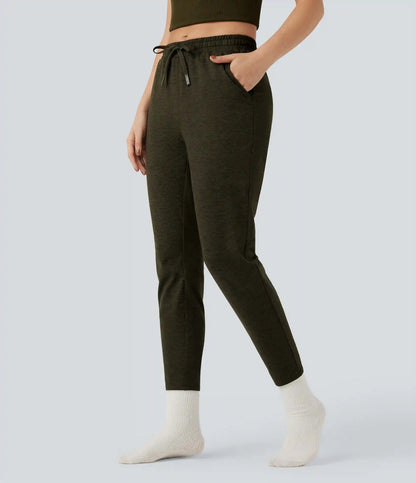 Mid Rise Drawstring Quick Dry Lounge Heathered Pants with Pockets-UPF40+