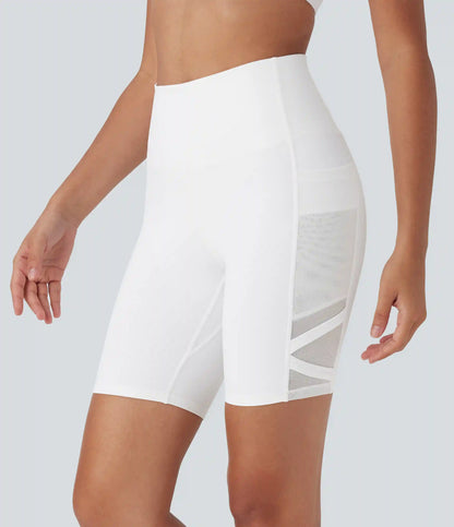 SpeedWave™ High Waisted Contrast Mesh Quick Dry Yoga Biker Shorts 7'' with Pockets