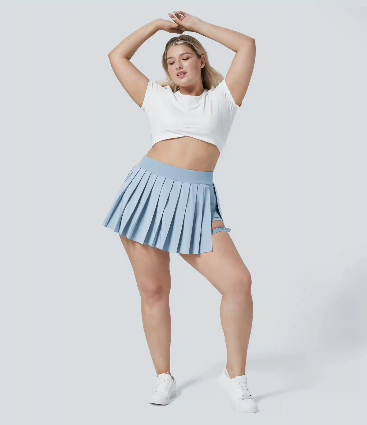 Breezeful™ High Waisted Pleated 2-in-1 Pocket Adjustable Buckle Quick Dry Micro Mini Casual Plus Size Skirt